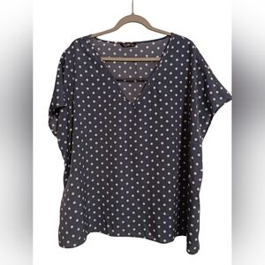 NEW WOMEN'S SHEIN BLUE/WHITE POLKA DOT V-NECK WOMEN'S SHORT SLEEVE TOP SIZE 4XL